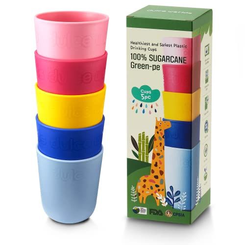 Dulce Worlds CANNE À SUCRE Tasse Pour Enfants 300ml – Lot de 5 - Gobelet pour tout-petits certifié LFGB & USDA – sans BPA – Passe au lave-vaisselle – Multi
