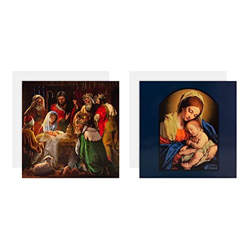 Hallmark Lot de 10 cartes de Noël caritatives en 2 motifs religieux, crèche, Vierge Marie, bébé