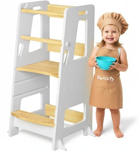 Bey&Co® Tour d’Apprentissage/Tour d'Observation Montessori en Bois – Tour d’Éveil pour Enfant – 3 Hauteurs Réglables, Surface Anti-Dérapante, Pieds Anti-Bascule Méthode Montessori – À Partir 12 Mois