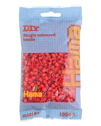 HAMA - sachet de perles à repasser | env. 1000 perles midi | loisirs créatifs et mosaïques pour enfants dès 5 ans | jeu créatif et décoration artisanale | Red