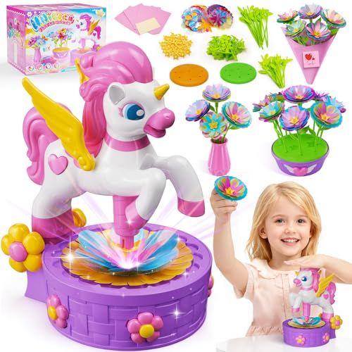 Licorne Activité Manuelle Enfant, Loisirs Kit Création Bouquet de Fleurs DIY Créatif avec Pétales & Tiges Colorés, Jouet Fille 3 4 5 6 7 8 9 10 Ans, Idée Cadeau Fille 4 5 6 7 8 Ans Anniversaire & Noël