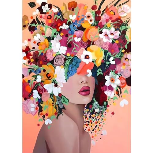 MXJSUA DIY Diamant Painting Kit, Fille Fleur 5D Dessin Art du Diamant Complet Kits, Diamond Art Kits Strass Point de Croix Painting pour Adultes Débutants Maison Décor 30X40cm